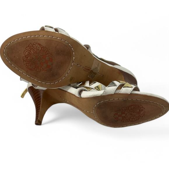 Vince Camuto 7.5 Mikal White Kitten Heel Pump Sandal Studded Studs Ankle Strap - Picture 3 of 4